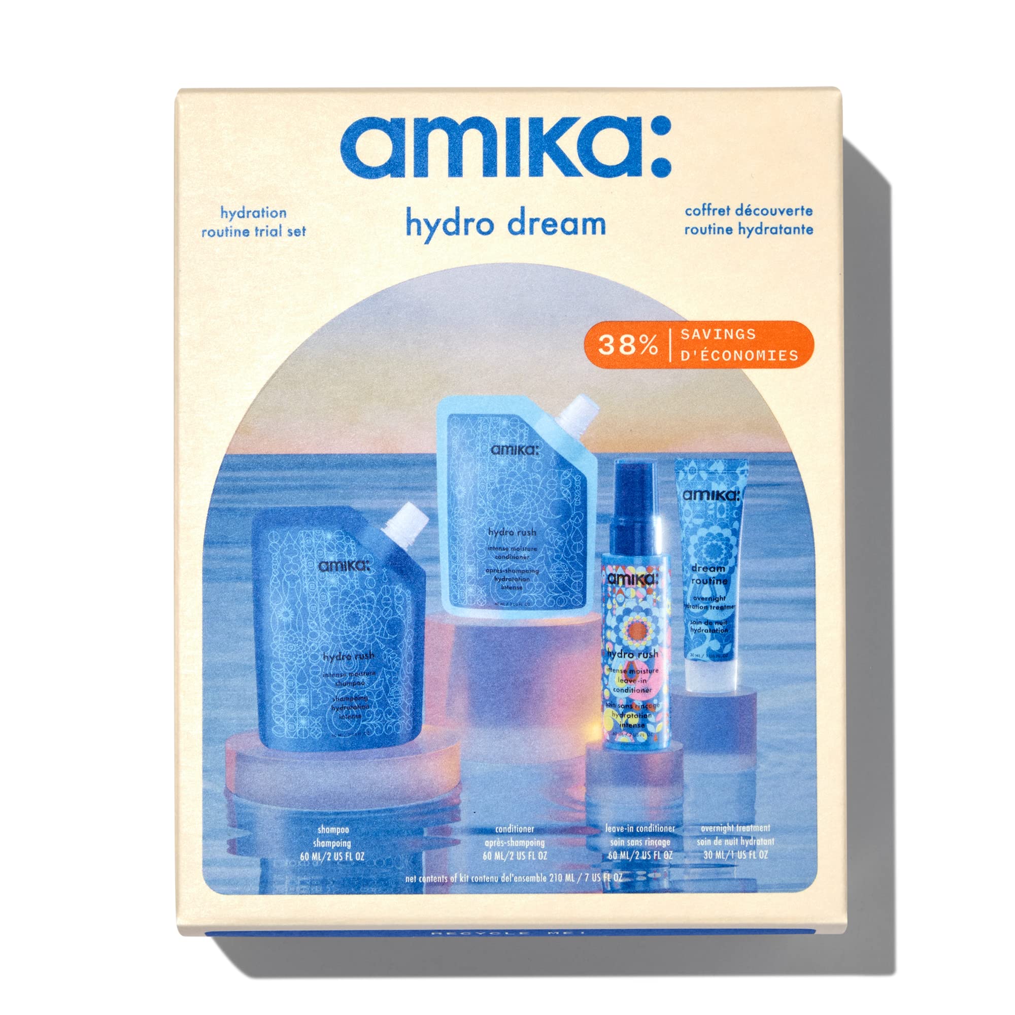 Amika trial set front packaging showing kit benefits