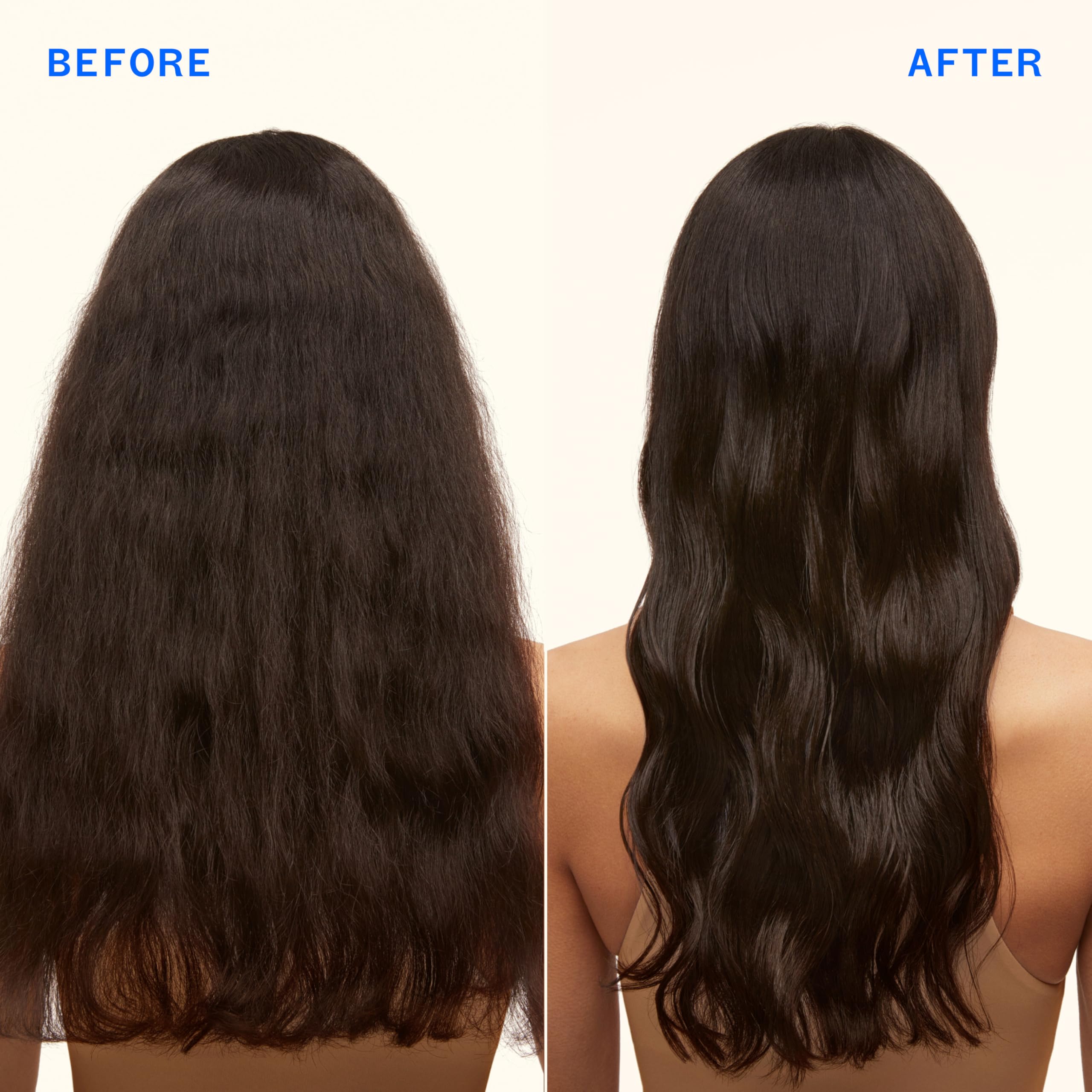 amika antes y después en cabello rizado mostrando más definición e hidratación