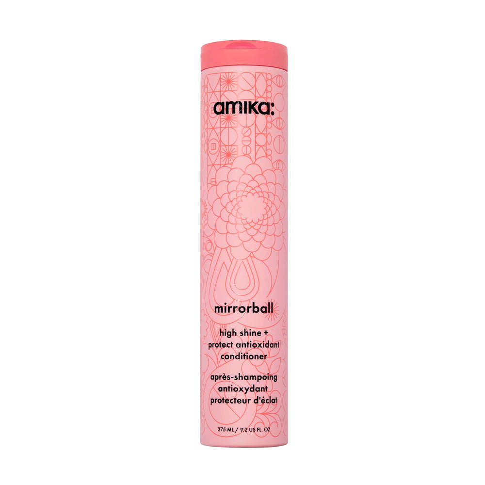 Amika Mirrorball envase frontal mostrando 275 ml y beneficio de brillo intenso