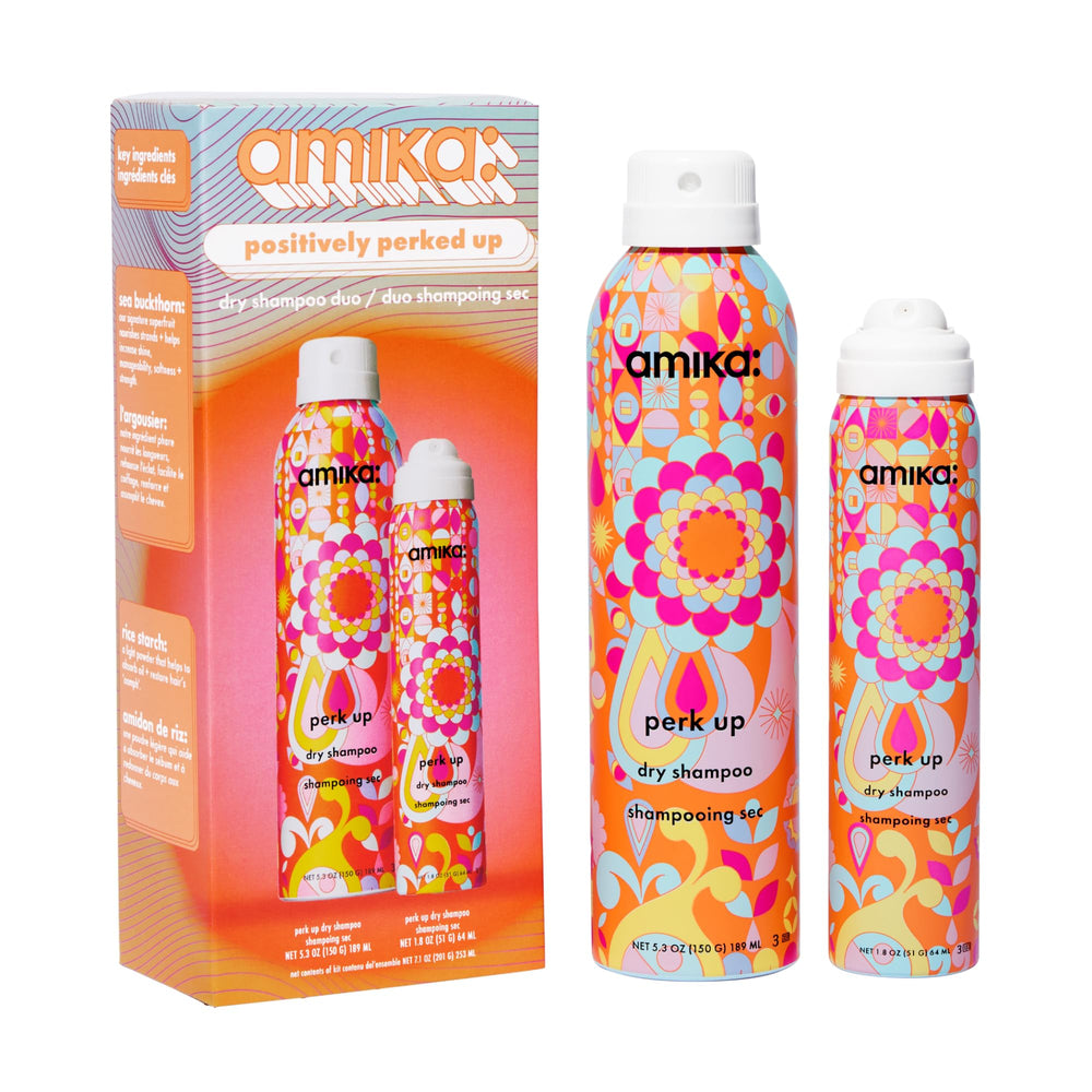Amika front packaging showing both full and travel size for quick gifting benefit