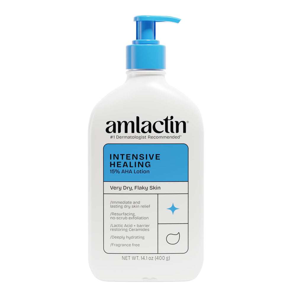 AmLactin pump bottle front showing label and benefits