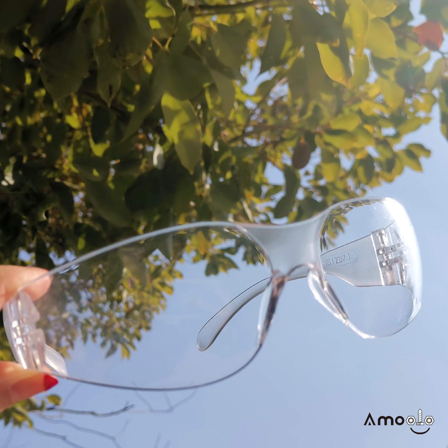 amoolo etiqueta ANSI Z87.1 visible, certificación de impacto