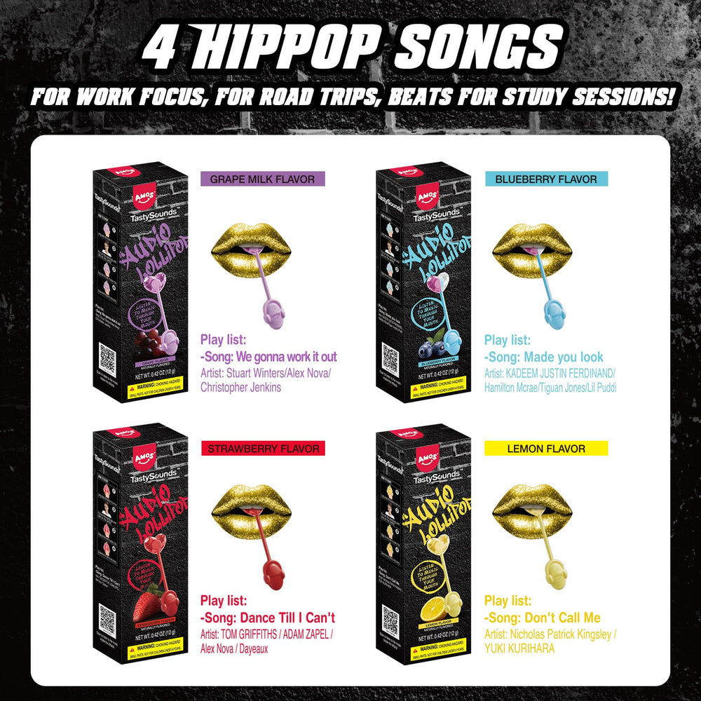 Amos gift box open with four individually wrapped lollipops for sharing