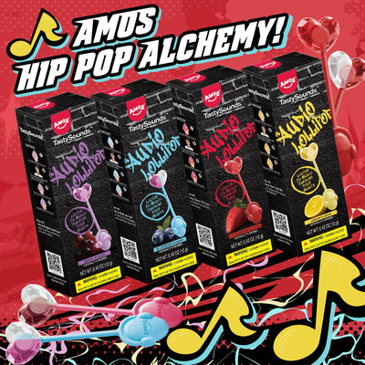 Amos lollipop in hand showing size and ease of use for on-the-go fun