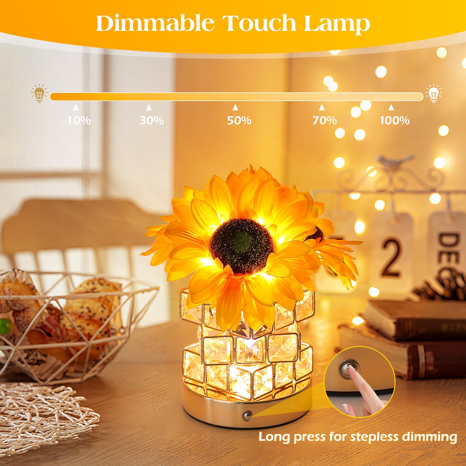 AMWGIMI sunflower lamp crystal base detail highlighting elegant sparkle and stability