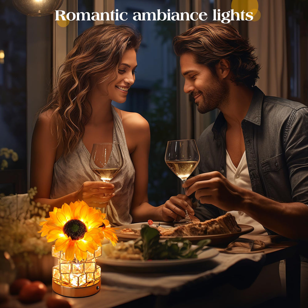 AMWGIMI sunflower lamp in bedroom setting creating cozy ambient lighting