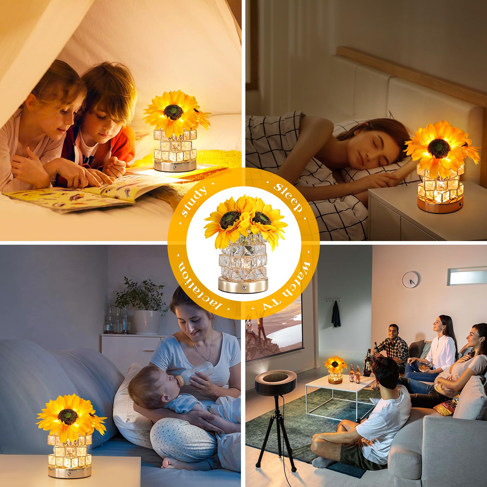AMWGIMI sunflower lamp size comparison with hand to illustrate compact portability
