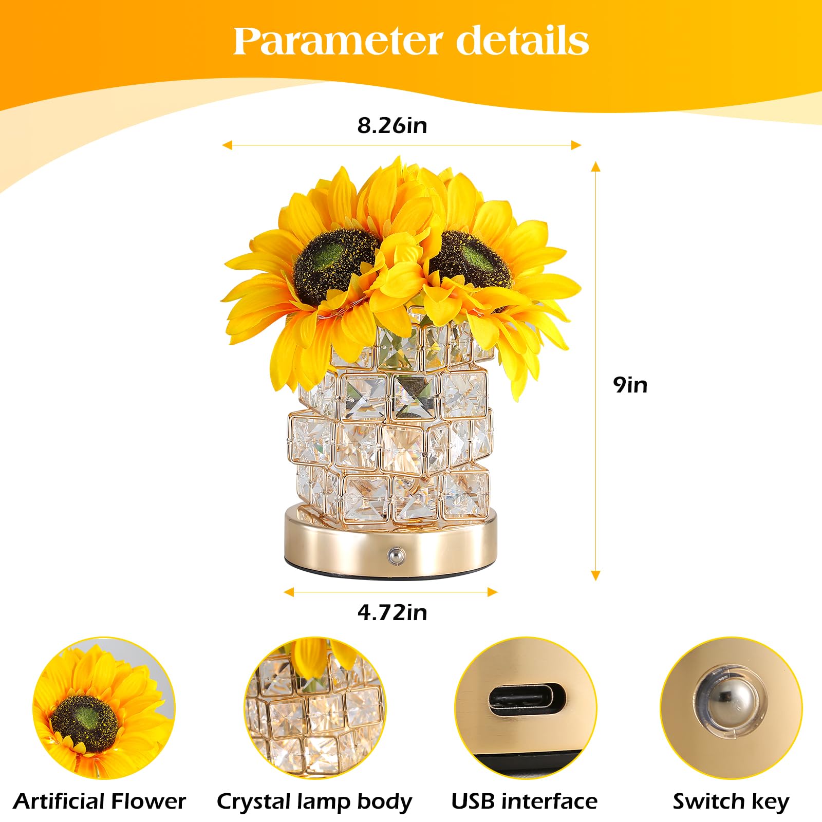 AMWGIMI sunflower touch control hand demonstration for easy dimming benefit