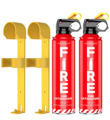 AmzBoom pack frontal con dos extintores compactos listo para emergencias y fácil almacenamiento