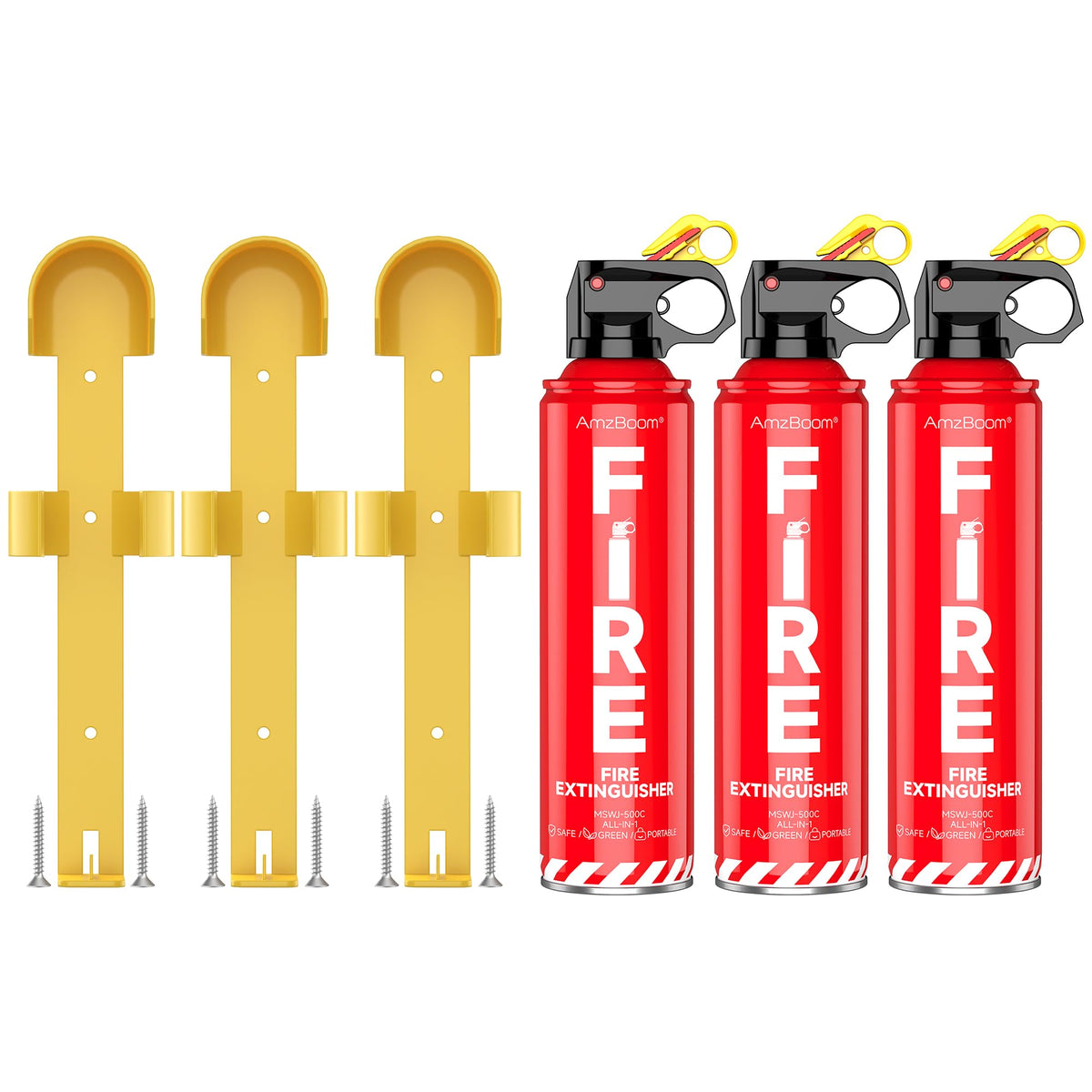 AmzBoom paquete frontal con tres extintores, protección compacta lista