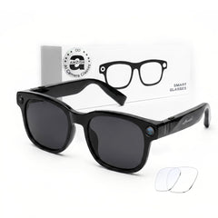 AMZISH front view of smart glasses with visible camera for handsfree capture