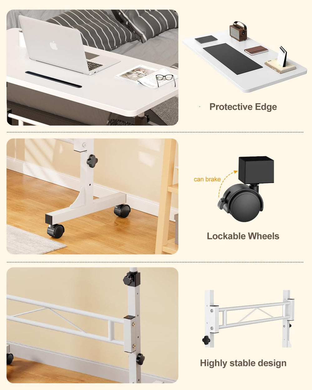 Amztabler desk folded or low-profile to show compact storage and space-saving benefit