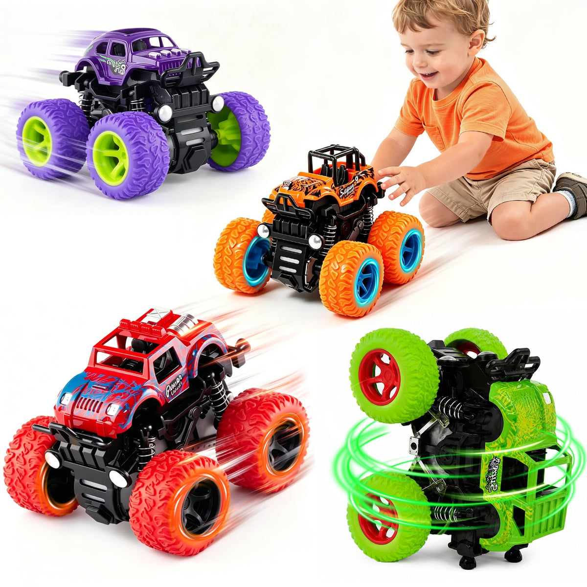 ANAOER pack frontal con 4 monster trucks resistentes perfecto para regalar