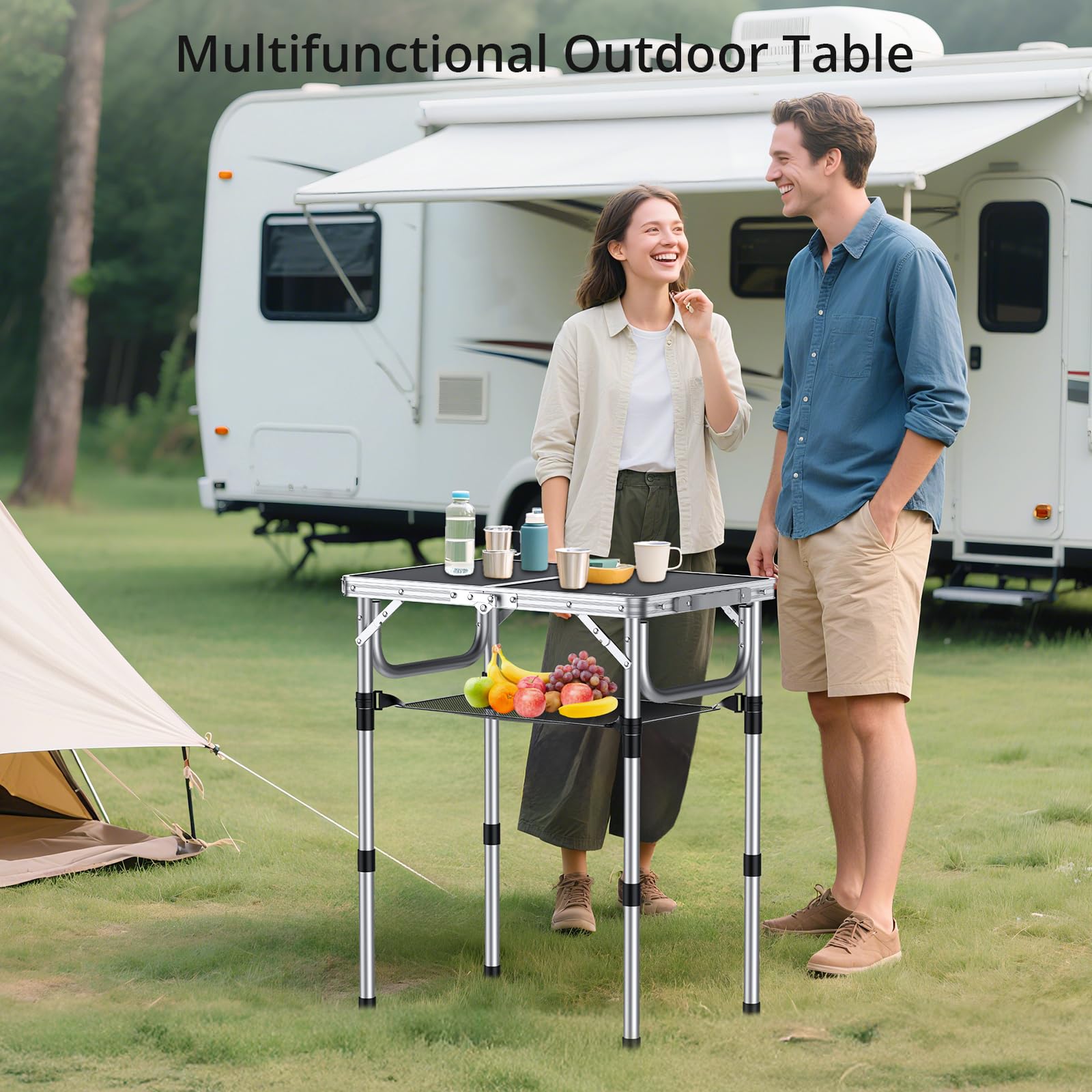Anbte mesa junto a una silla para comparar tamaño y altura ajustable
