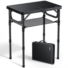 Anbte mesa plegable frontal mostrando tamaño y estabilidad para actividades al aire libre