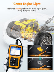 ANCEL AD410 OBD2 connector and cable ready to plug in for instant vehicle power