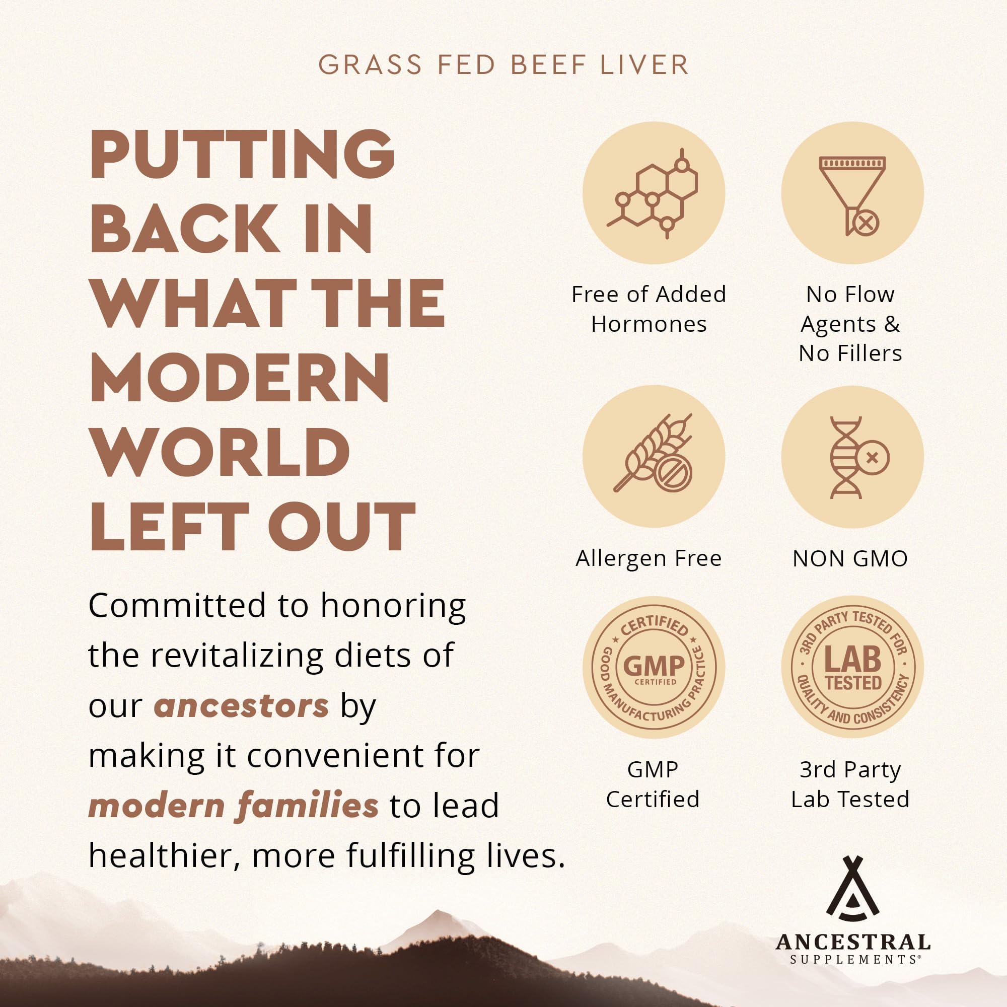 Ancestral Supplements ingredients label close-up showing grass-fed sourcing and purity