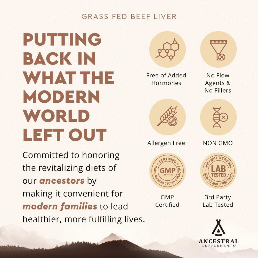 Ancestral Supplements ingredients label close-up showing grass-fed sourcing and purity