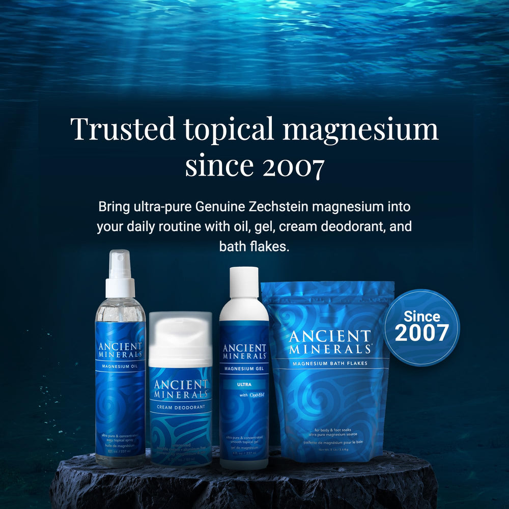 Ancient Minerals lotion on forearm before and after showing visible skin smoothing benefit