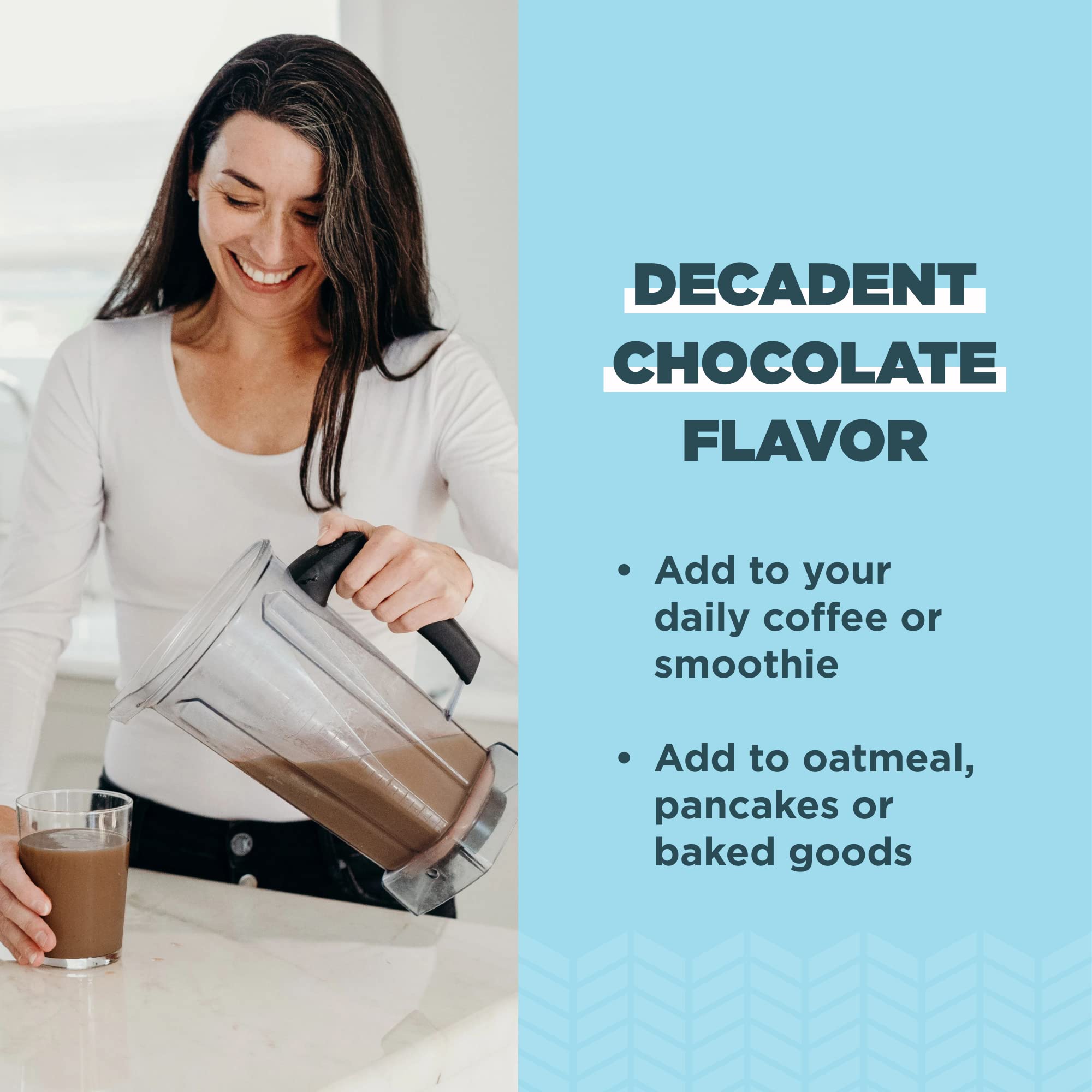 Ancient Nutrition chocolate collagen mixed into coffee demonstrating smooth blend and taste