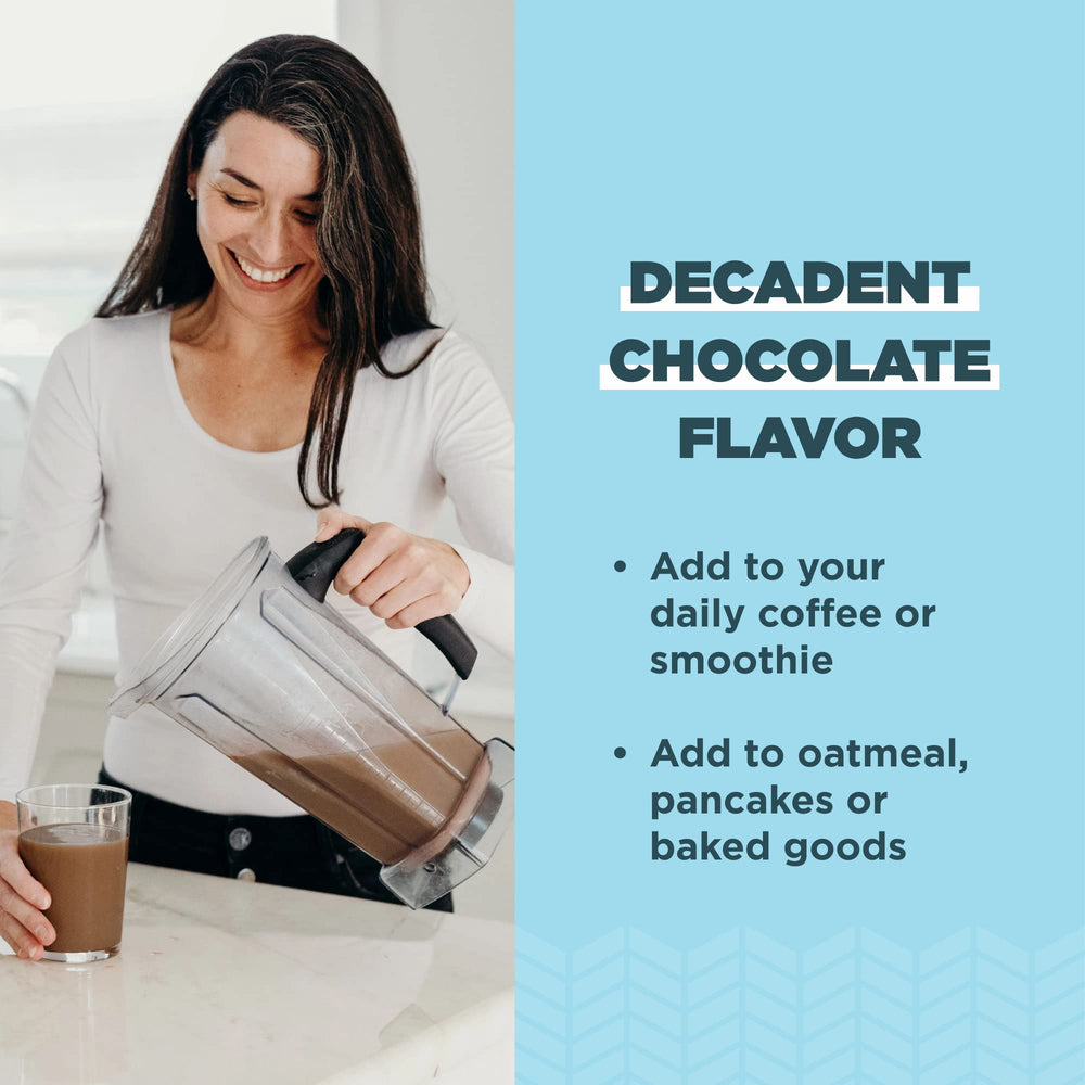 Ancient Nutrition chocolate collagen mixed into coffee demonstrating smooth blend and taste