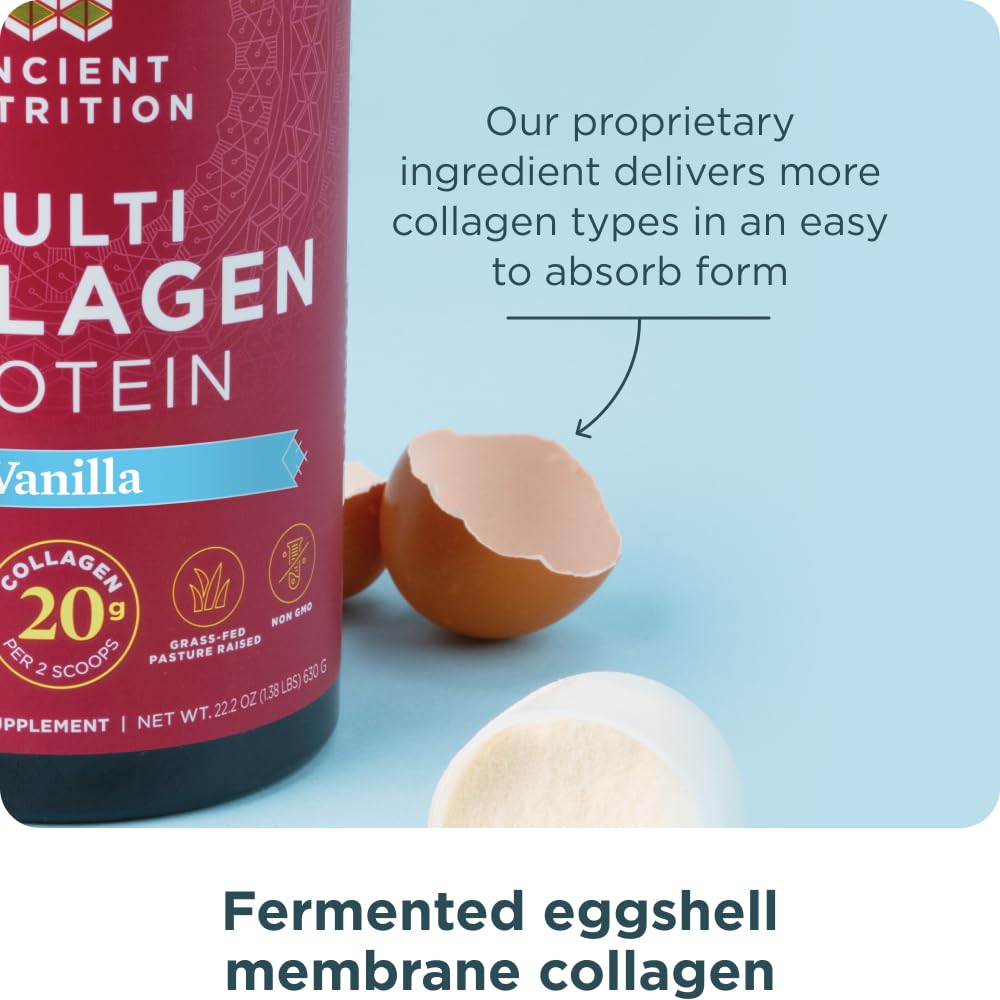 Ancient Nutrition etiqueta con ingredientes y fuentes para mayor transparencia