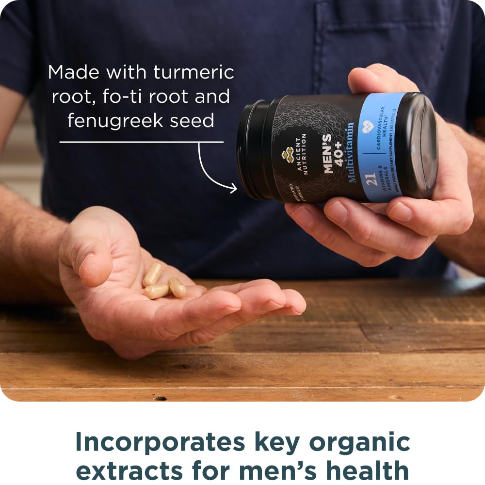 Ancient Nutrition capsule in hand illustrating convenient three-a-day routine