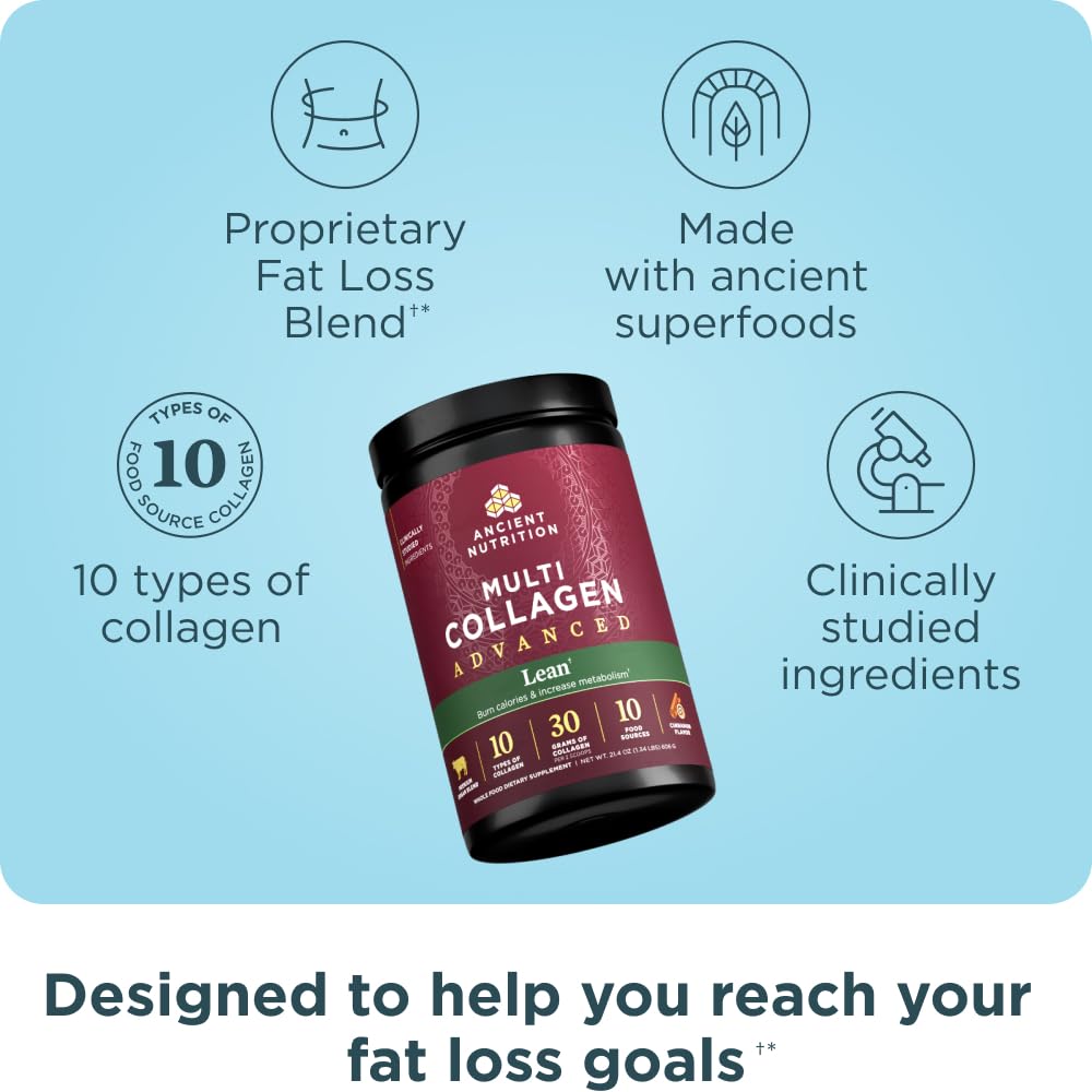 Ancient Nutrition tarro abierto con polvo canela, fácil de incorporar a bebidas