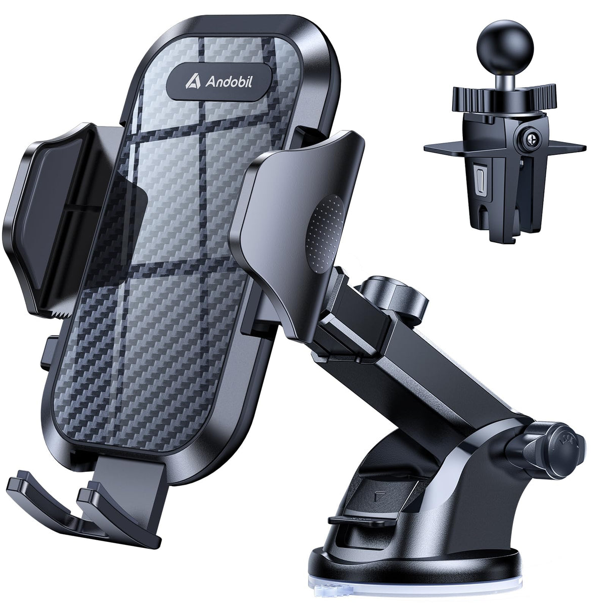 andobil vista frontal del soporte y empaque mostrando la compatibilidad