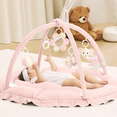 ANGELBLISS front view assembled pink play gym showing full setup and versatile modes