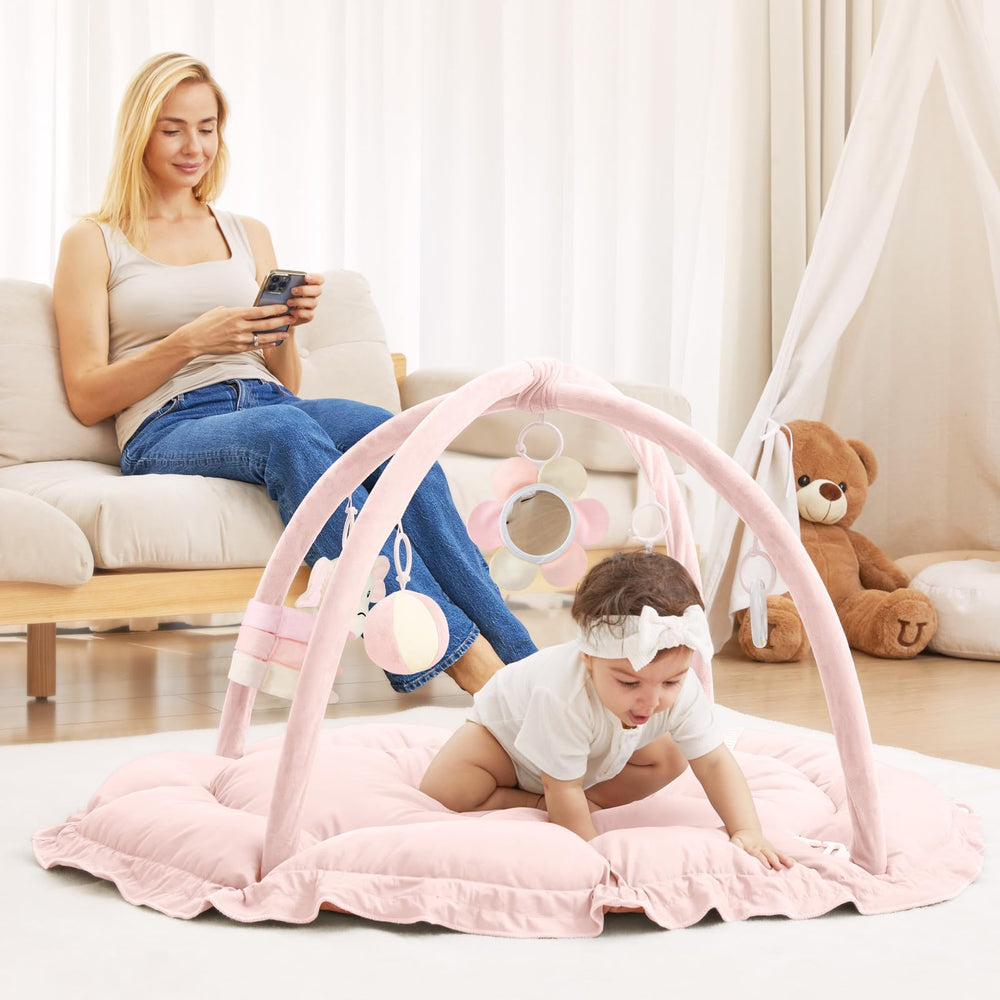 ANGELBLISS size comparison with toy showing spacious mat scale and room to play
