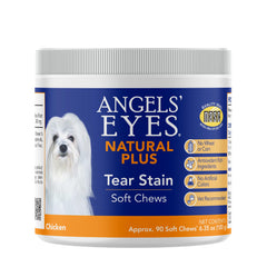 Angels' Eyes empaque frontal mostrando 90 masticables y beneficios