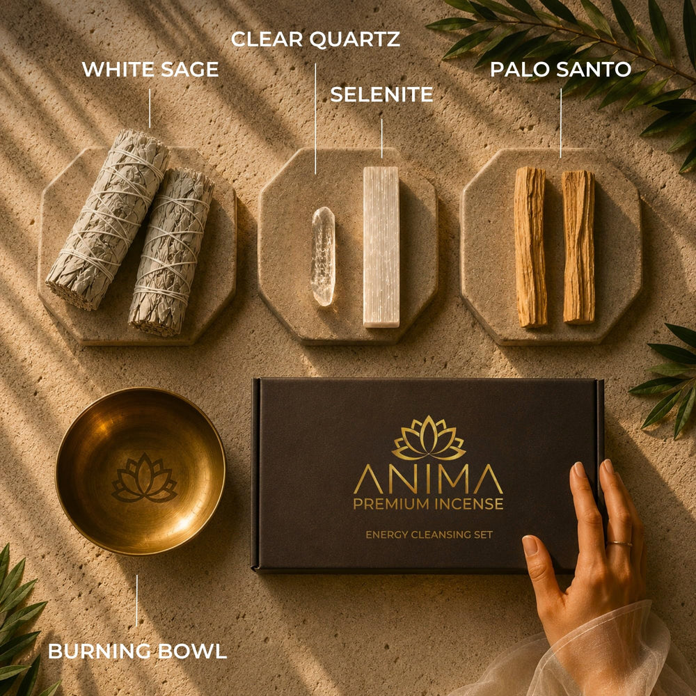 Anima salvia blanca y palo santo, detalle de textura y origen responsable