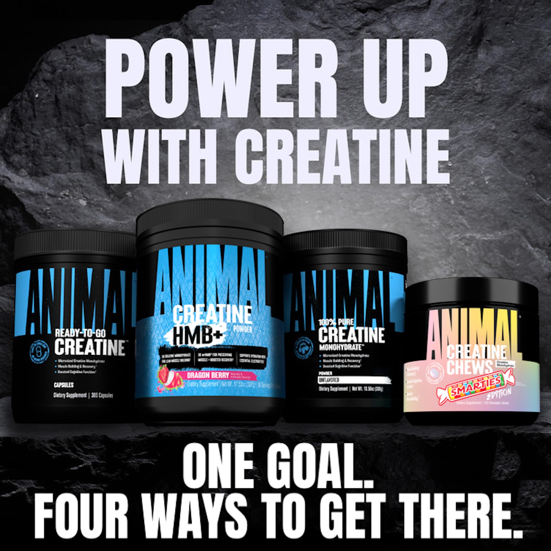 Animal creatine comparación de tamaño del envase para referencia de porciones