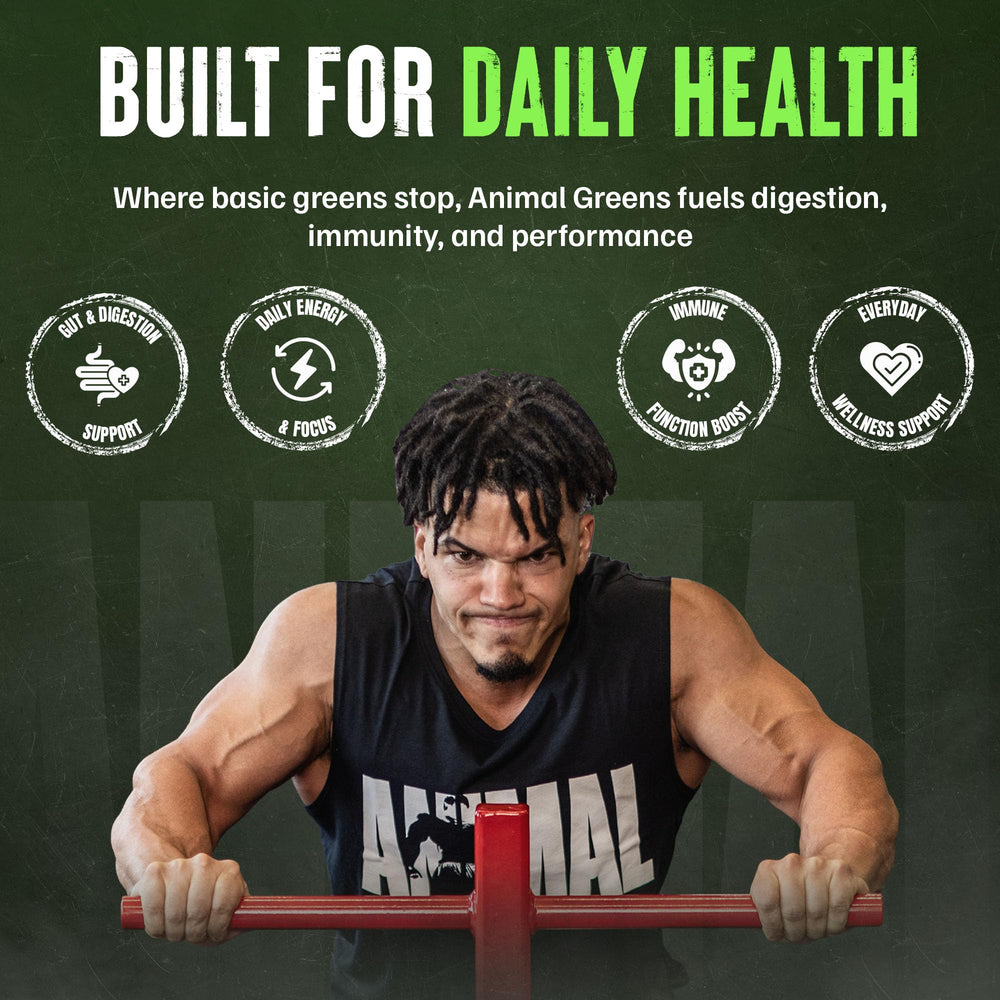 Animal Daily Greens close-up of capsules and tablets displaying easy-to-swallow format