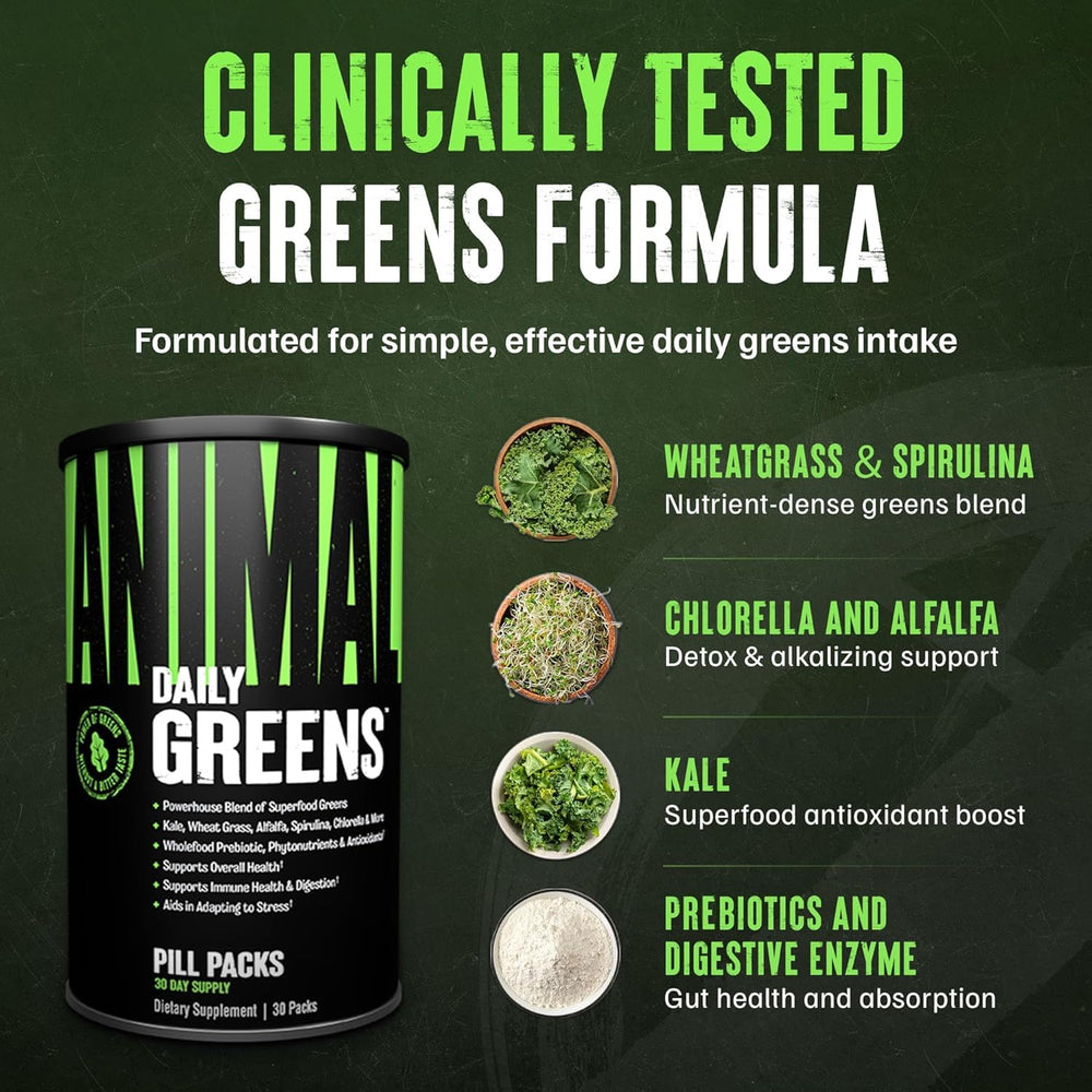 Animal Daily Greens pill pack next to smartphone showing compact travel-friendly size