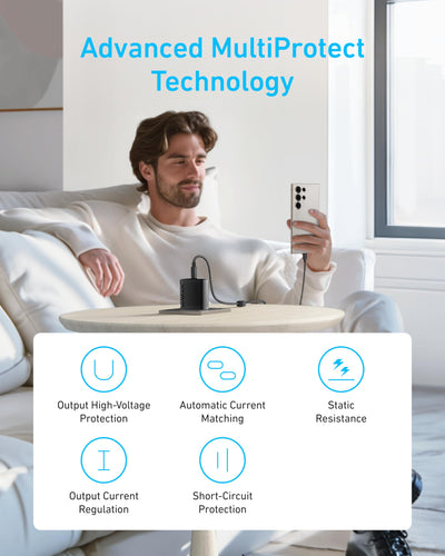 Anker side port detail highlighting connector and robust casing for safety