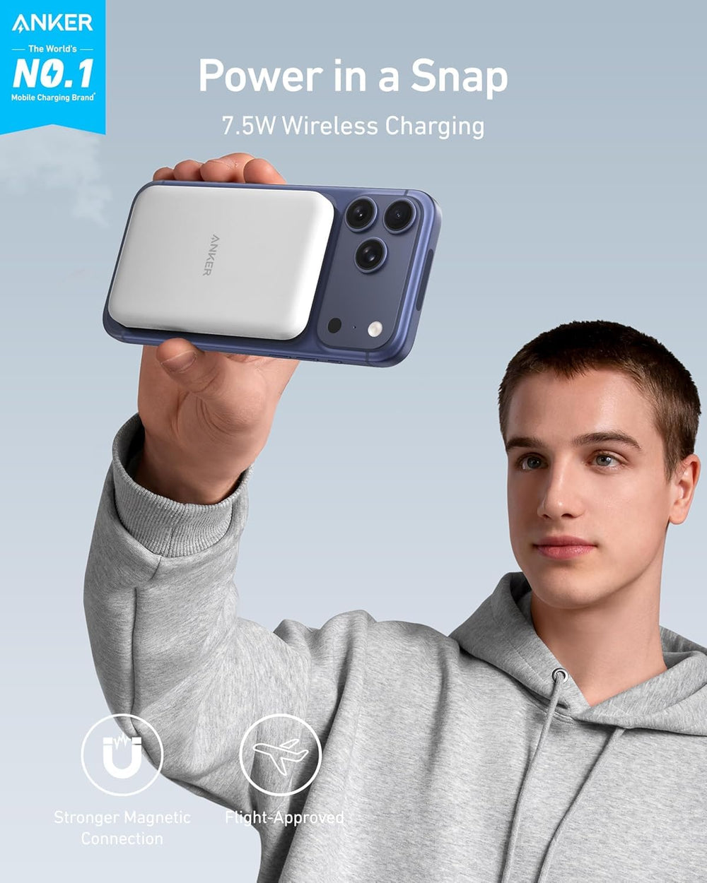 Anker 621 MagGo attached to iPhone back demonstrating secure magnetic hold and convenience