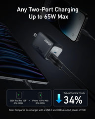 Anker 67W GaN held in hand to show scale and portable benefit for travelers