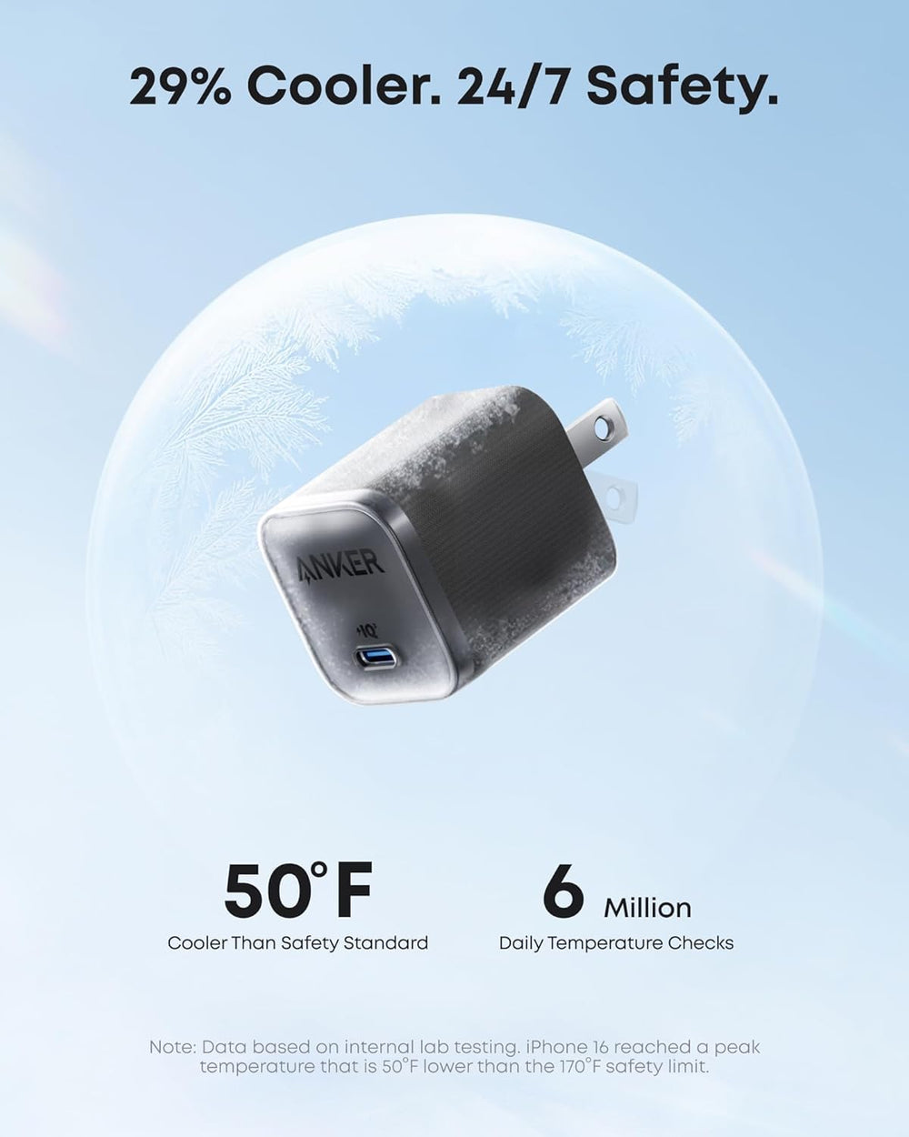 Anker con cable de 6 ft conectado a teléfono mostrando carga rápida