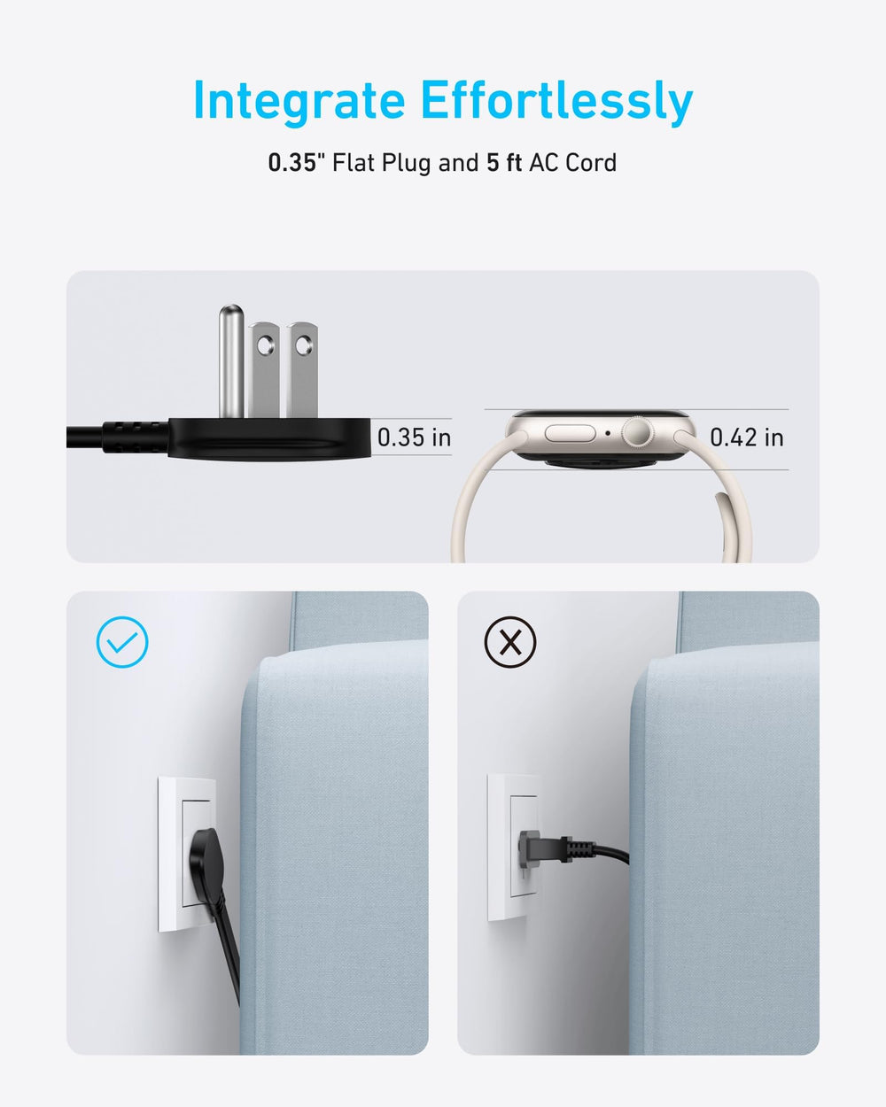 Anker comparación de tamaño con libro, demuestra diseño compacto y ahorra espacio