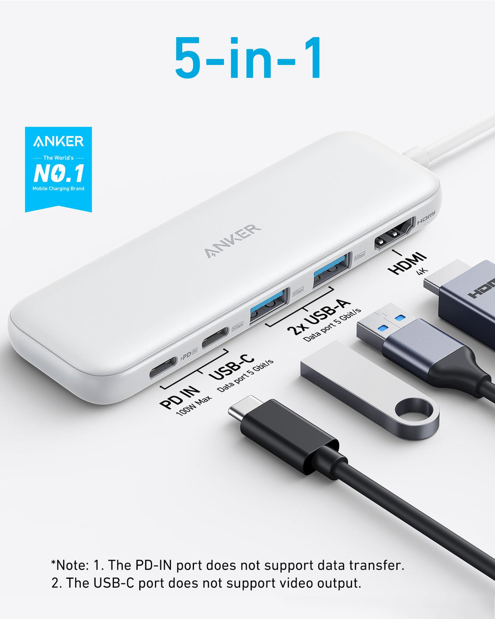 Anker detalle del puerto HDMI con salida 4K para monitor externo y entretenimiento
