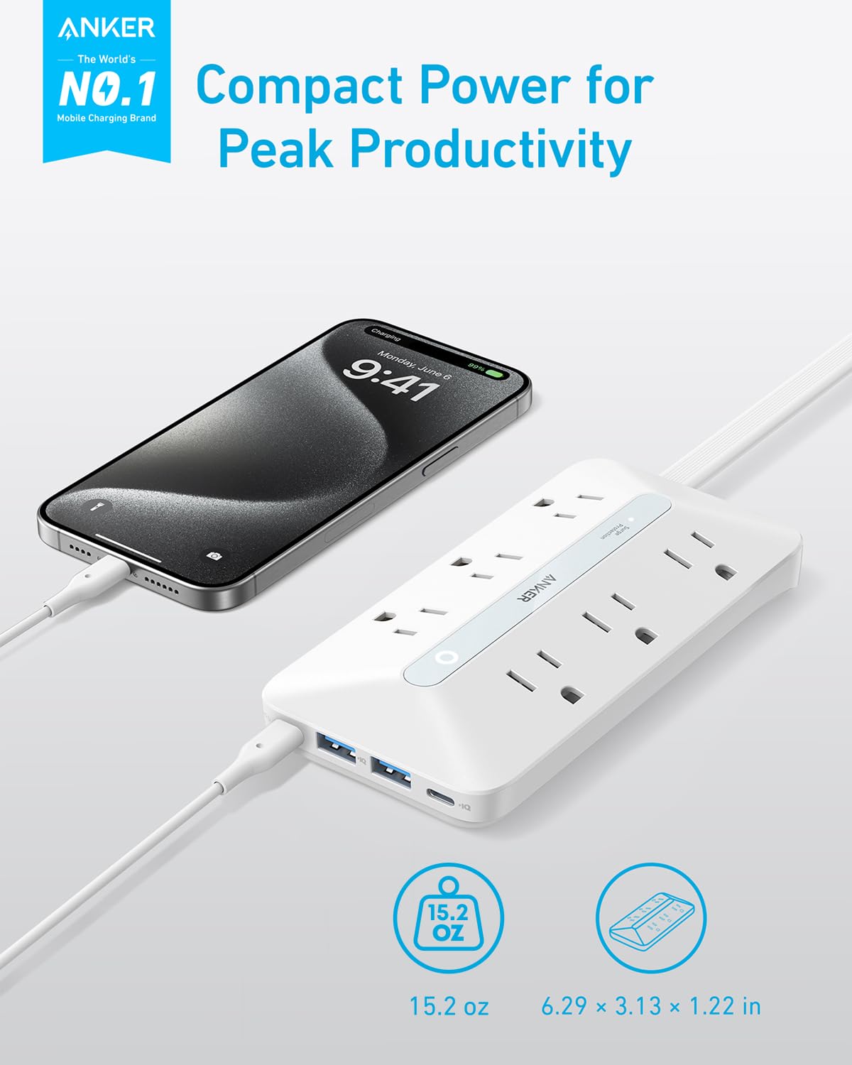 Anker primer plano de puertos USB-C y USB-A para carga rápida
