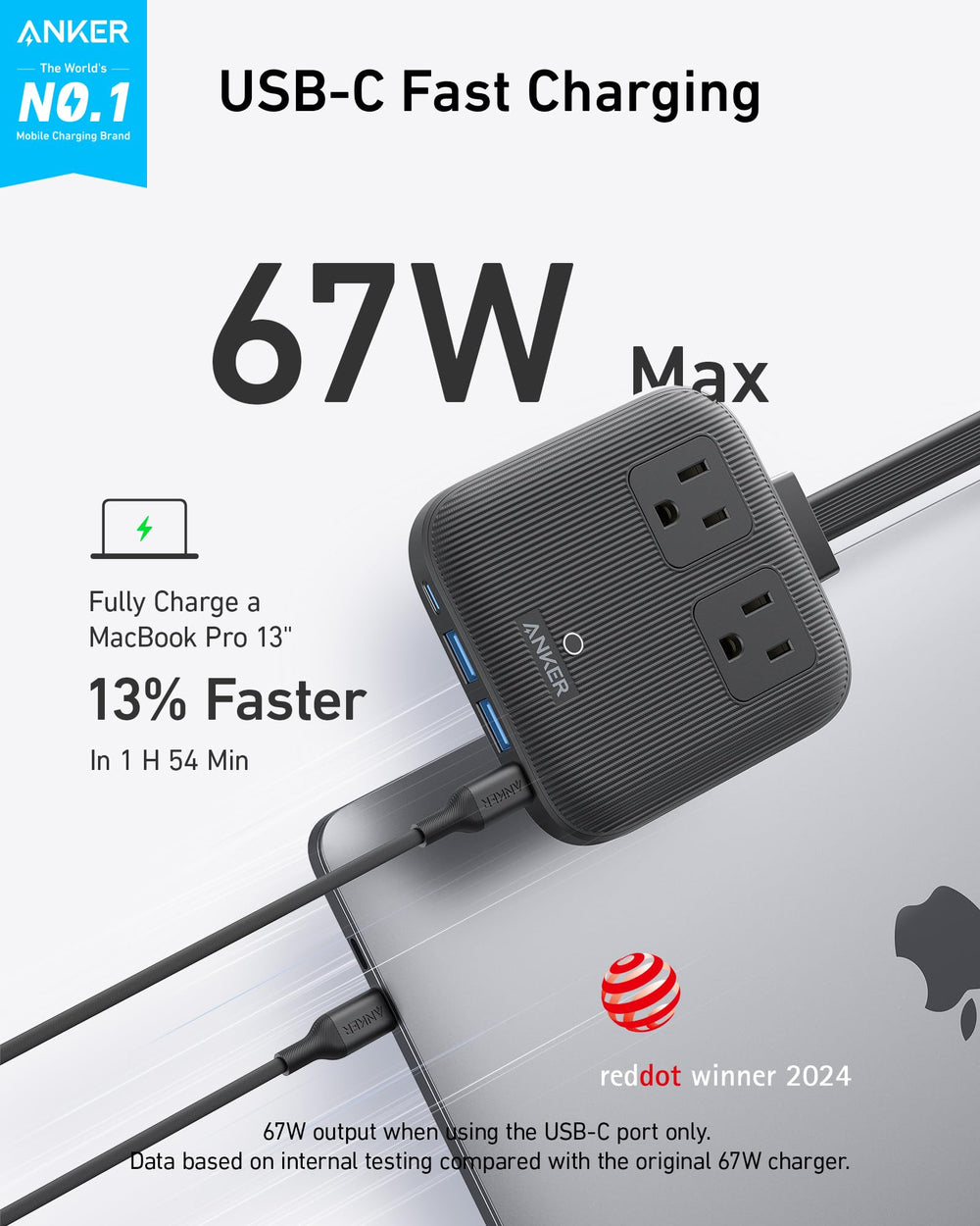 Anker detalle de puertos USB‑C y USB‑A, útil para carga simultánea rápida