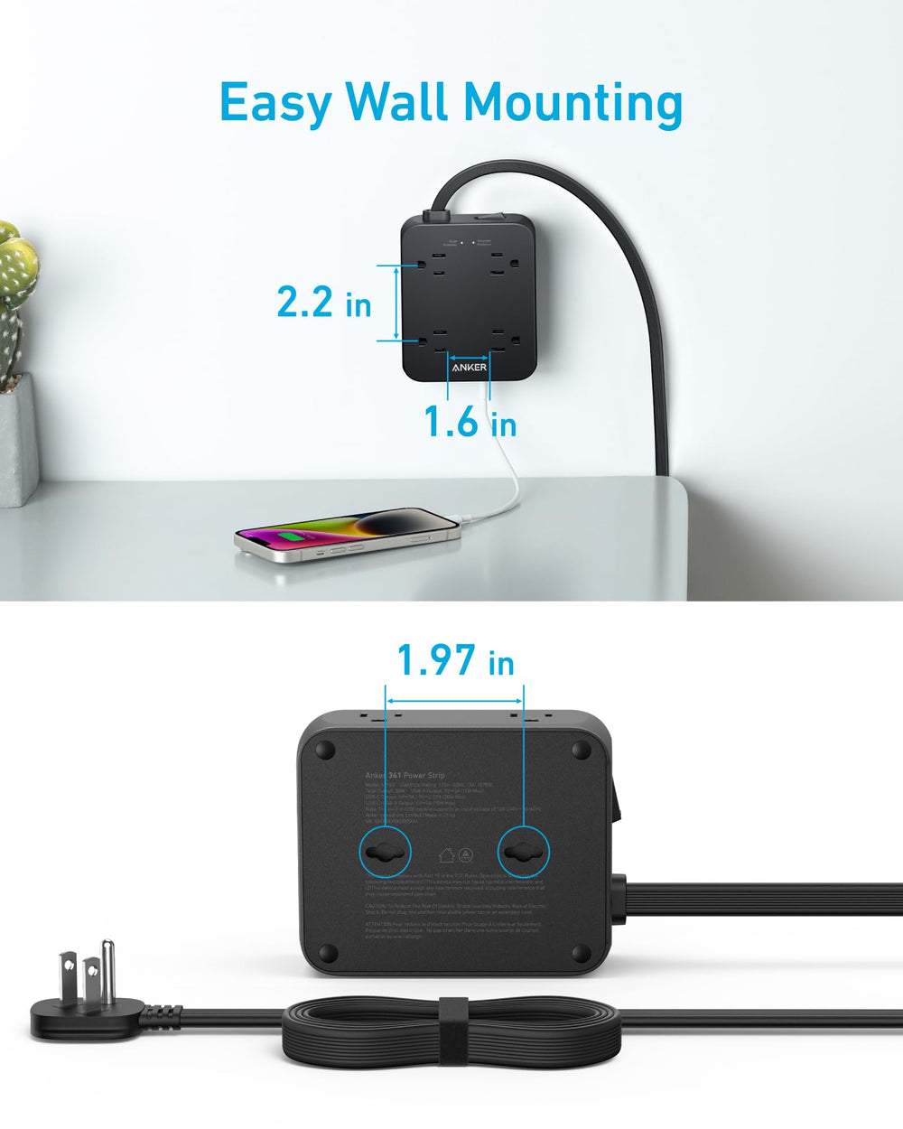 Anker etiqueta de dimensiones y peso, especificaciones claras para instalación