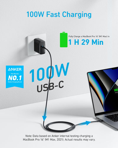 Anker charger with folded plug highlighting compact portability benefit