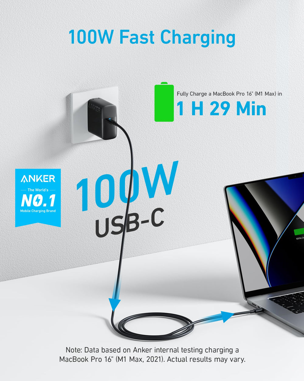 Anker charger with folded plug highlighting compact portability benefit