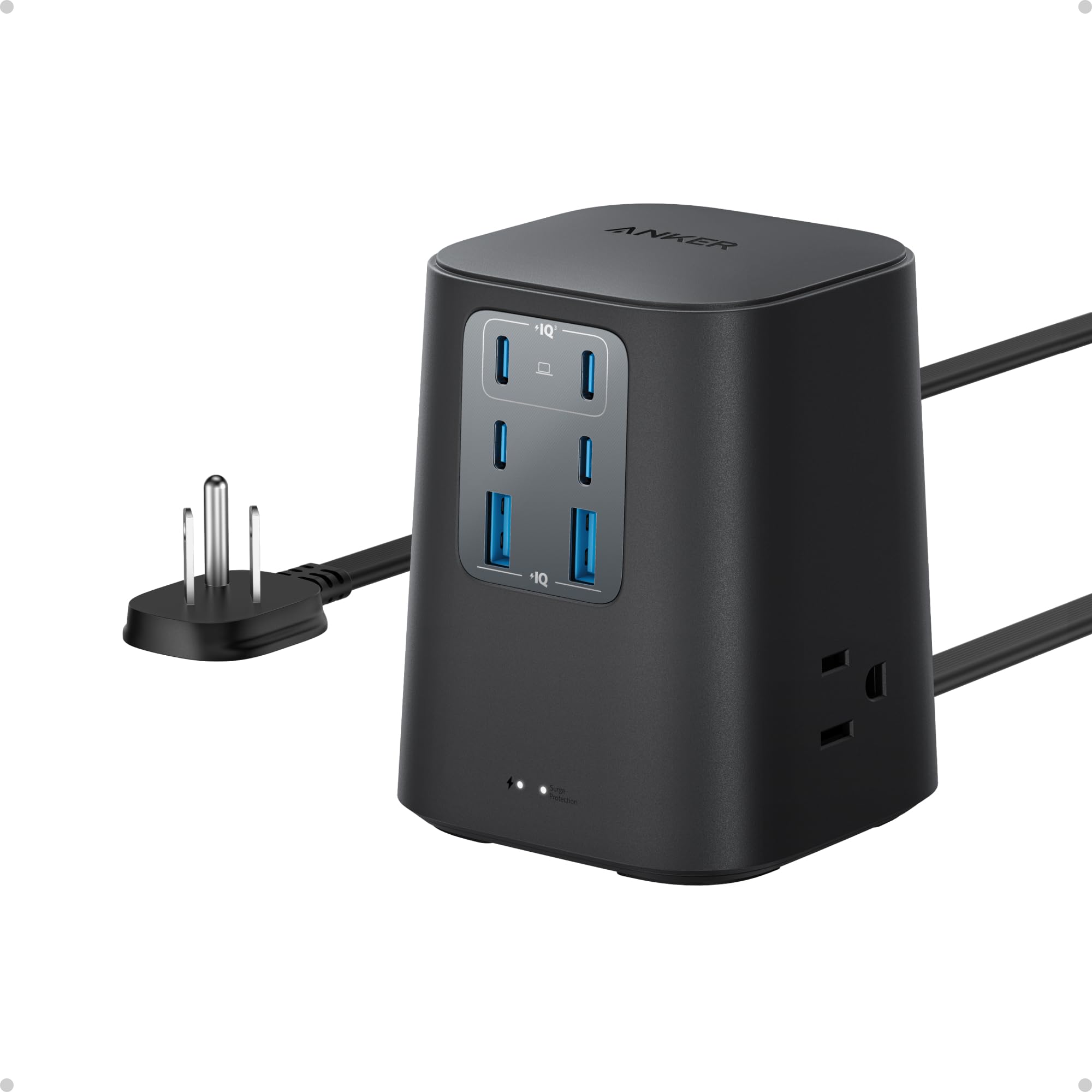 Anker frontal del cargador de escritorio mostrando todos los puertos y orden