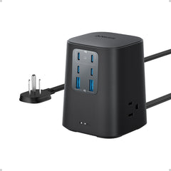 Anker frontal del cargador de escritorio mostrando todos los puertos y orden