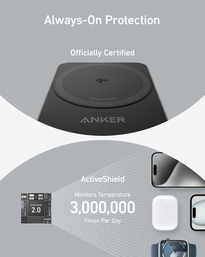 Anker MagGo MagSafe puck detail illustrating Qi2 alignment and faster charging